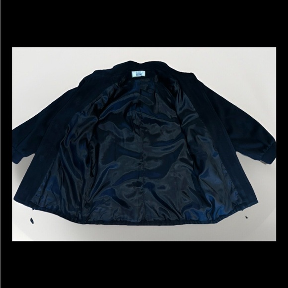 Fleet Street Wool & Suede Black 80s Jacket ~ Shoulder Pads~ Pockets~ Cinch - Picture 7 of 9